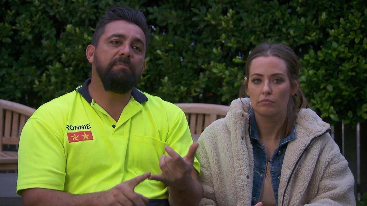 Ronnie and Georgia are still unhappy with Tanya’s cheating. Picture: Channel 9