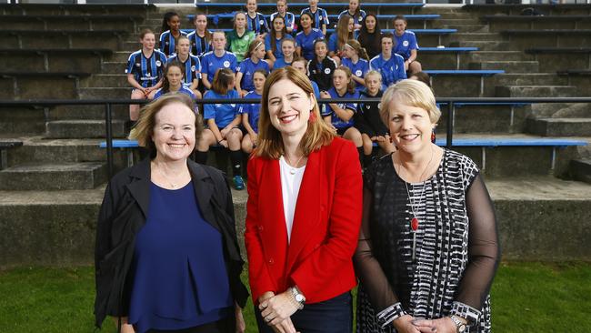 Senator Carol Brown, Federal Labor member for Franklin Julie Collins and Senator Catryna Bilyk at an announcement in 2019. Picture: MATT THOMPSON