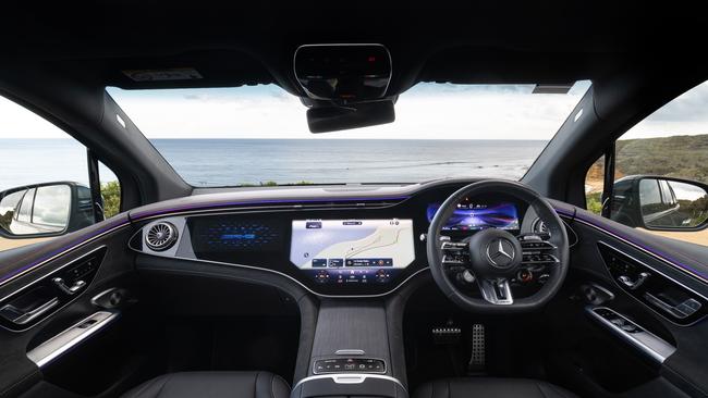 Inside the cabin in the Mercedes AMG EQE 53 SUV. Picture: Supplied