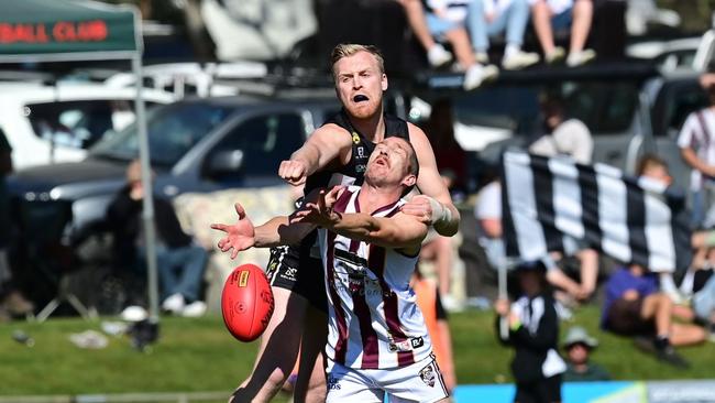 Hahndorf's Sam Hayden in action against Nairne Bremer in the 2023 HFL grand final. Picture: Mark Liebich