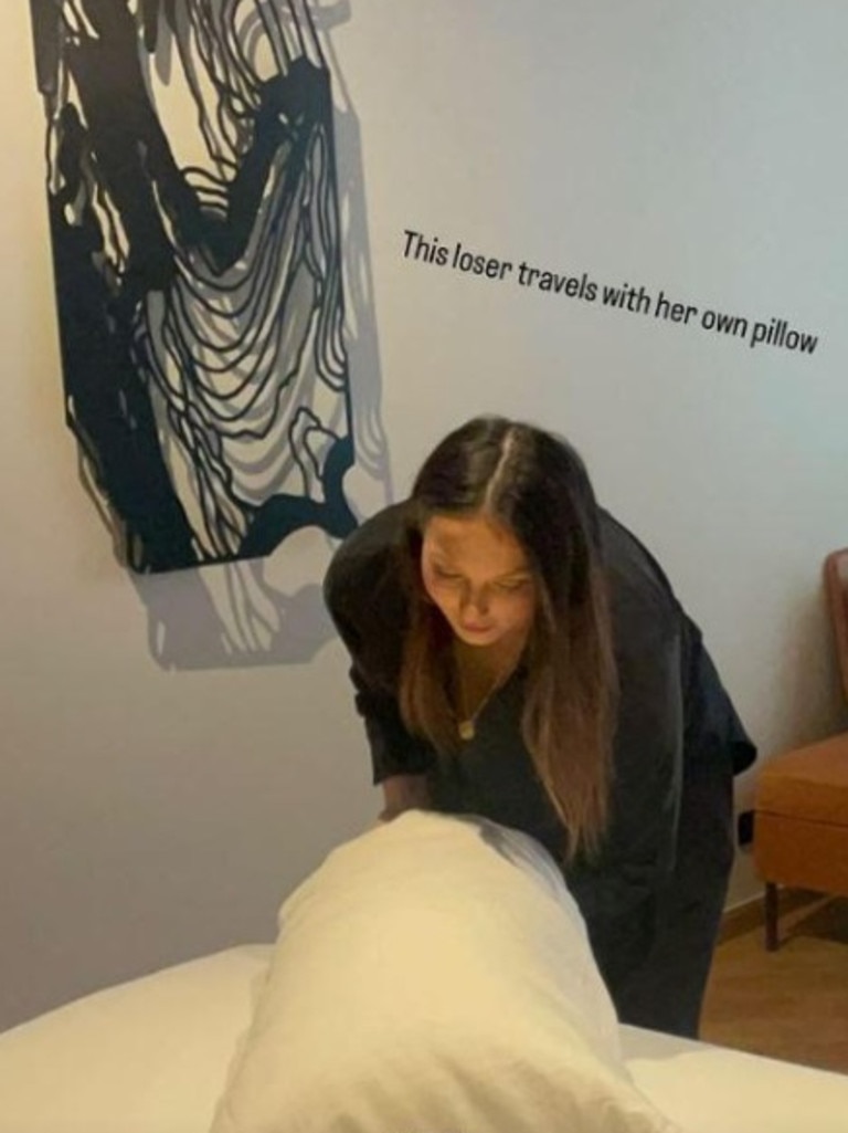 Tim Blackwell joked that his Nova co-star Ricki-Lee was a ‘loser’ for bringing her own pillow on a recent trip to Melbourne. Picture: Instagram/rickileetimandjoel