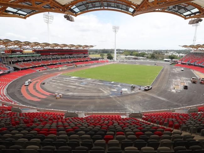 Check with GCB pic ed before use. Metricon Stadium is being converted for the Comm Games.Photo by Richard Gosling