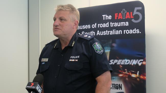 Superintendent Paul Bahr at the press conference in Port Lincoln. Picture: Emily Jarvis