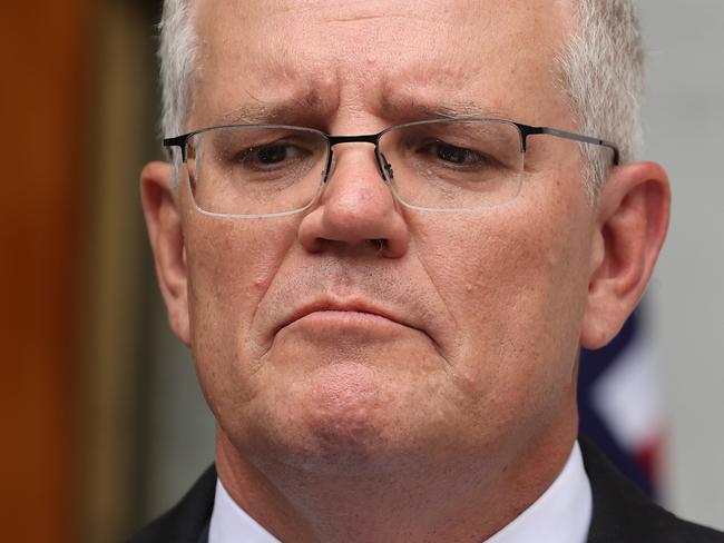 CANBERRA, AUSTRALIA NewsWire Photos FEBRUARY, 07 2022:  Prime Minister Scott Morrison spoke to media during a press conference at Parliament House in Canberra. Peter Dutton, Karen Andrews and Greg Hunt attended the presser with the PM.Picture: NCA/Gary Ramage