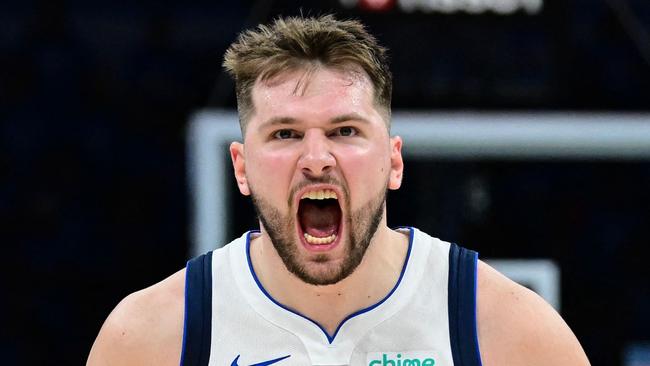 OKLAHOMA CITY, OKLAHOMA - MAY 09: Luka Doncic #77 of the Dallas Mavericks reacts during the fourth quarter against the Oklahoma City Thunder in Game Two of the Western Conference Second Round Playoffs at Paycom Center on May 09, 2024 in Oklahoma City, Oklahoma. NOTE TO USER: User expressly acknowledges and agrees that, by downloading and or using this photograph, User is consenting to the terms and conditions of the Getty Images License Agreement.   Joshua Gateley/Getty Images/AFP (Photo by Joshua Gateley / GETTY IMAGES NORTH AMERICA / Getty Images via AFP)