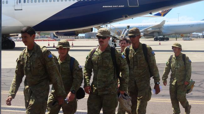 The troops arriving in Darwin after a big few weeks in Indonesia. Picture: Harry Brill.