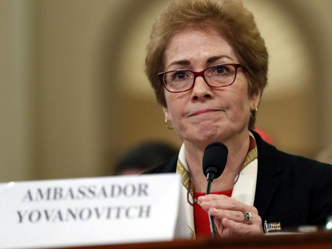 Former US Ambassador to Ukraine Marie Yovanovitch testifies before the House Intelligence Committee. Picture: AP