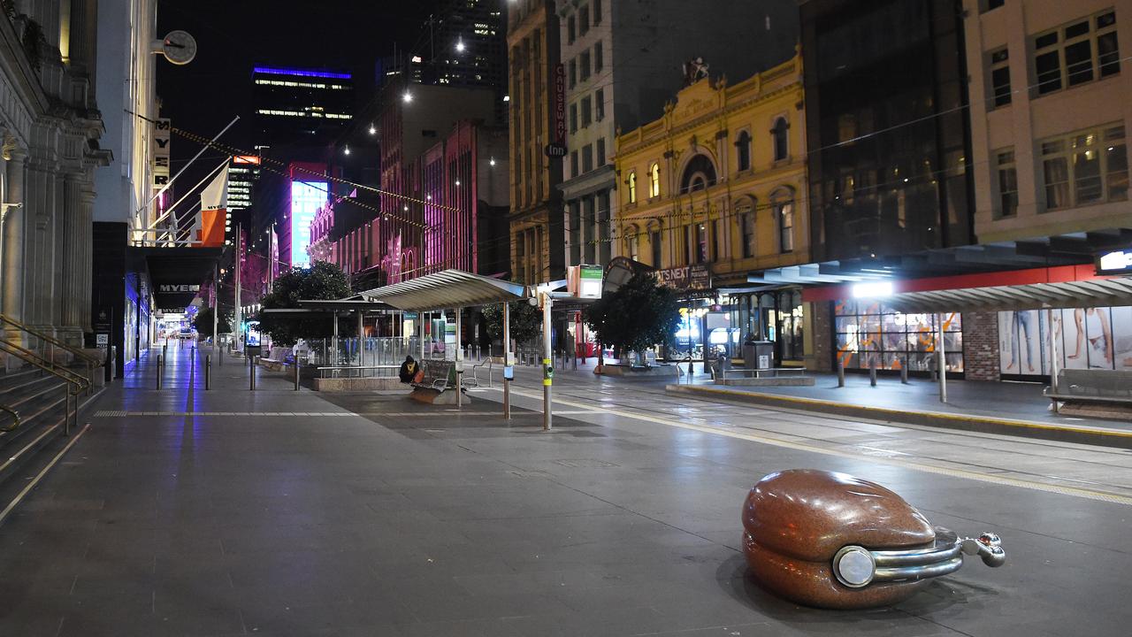 No shopping allowed after 8pm: Melbourne CBD was empty including Bourke Street Mall. Picture: Josie Hayden