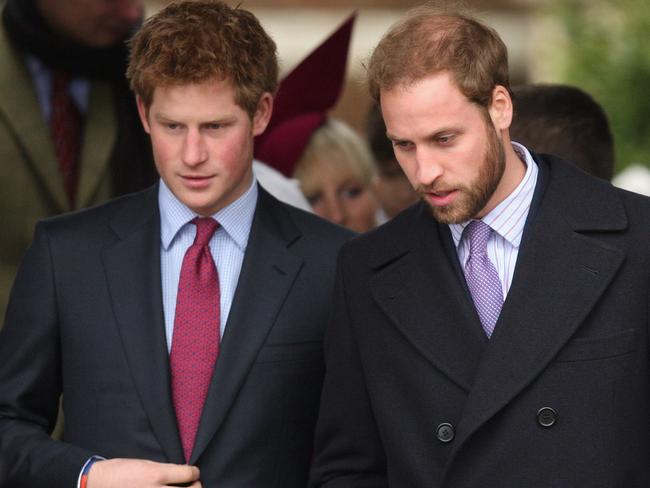 Prince Harry (L) and Prince William attend the Christmas Day church service at St Mary's Church in 2008, before their rift. Picture: Chris Jackson/Getty Images