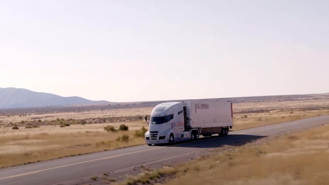 A grab from a Nikola video showing the truck ‘in motion’, rolling down a hill. The company later said it never claimed the truck was moving under its own power.