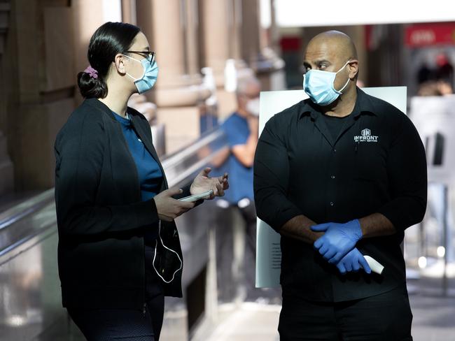 Security guards have been hired by stores throughout the pandemic to ensure Covid-19 compliance. Picture: NCA NewsWire / Sarah Marshall