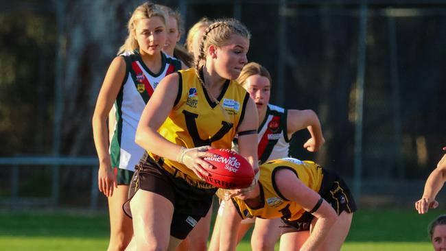 Action from Happy Valley’s match against Blackwood last season. Picture: Brayden Goldspink