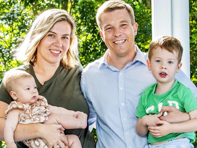 Federal Member for Ryan Julian Simmonds, with wife Madeline and three-year-old Theodore and five-month-old Isabelle, Thursday, November 26, 2020 - Picture: Richard Walker