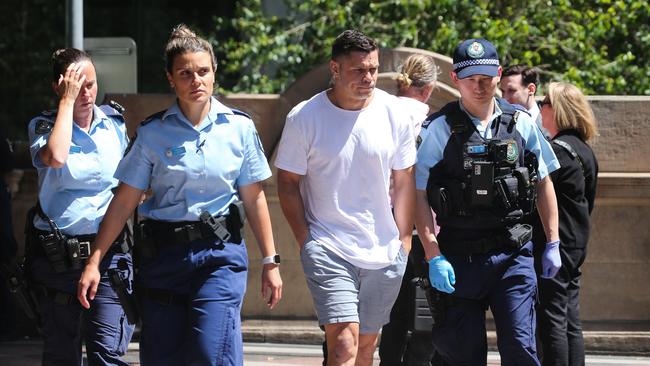 Former NRL player James Roberts, 30, has been arrested at the Downing Centre Local Court after appearing in an AVO matter. Photo by: NCA Newswire / Gaye Gerard