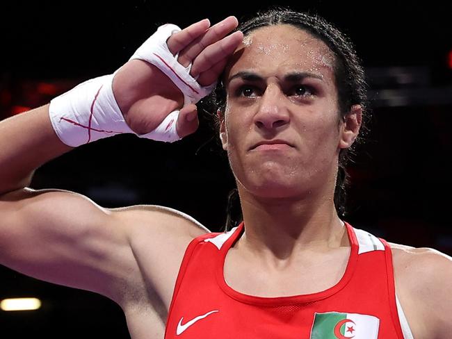 *** BESTPIX *** PARIS, FRANCE - AUGUST 03: Imane Khelif of Team Algeria celebrates victory against Anna Luca Hamori of Team Hungary after the Women's 66kg Quarter-final round match on day eight of the Olympic Games Paris 2024 at North Paris Arena on August 03, 2024 in Paris, France. (Photo by Richard Pelham/Getty Images)