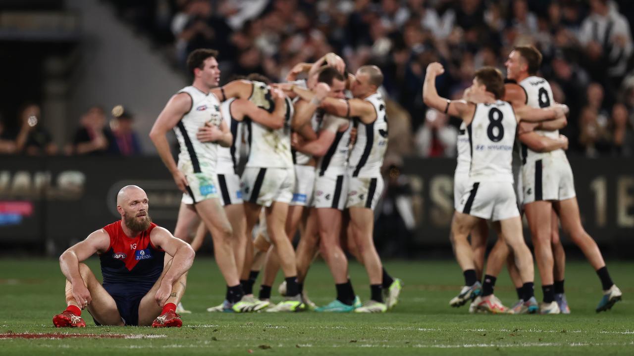 A dejected Max Gawn after the injured skipper couldn’t lead the Demons to a win over Carlton in the 2023 finals. Picture: Michael Klein.