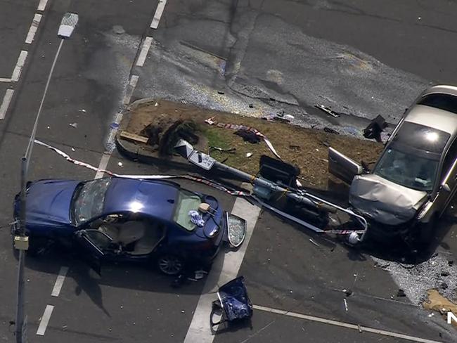 Lygon St / Elgin St Carlton car crash accident- chopper stills. Supplied: 7News