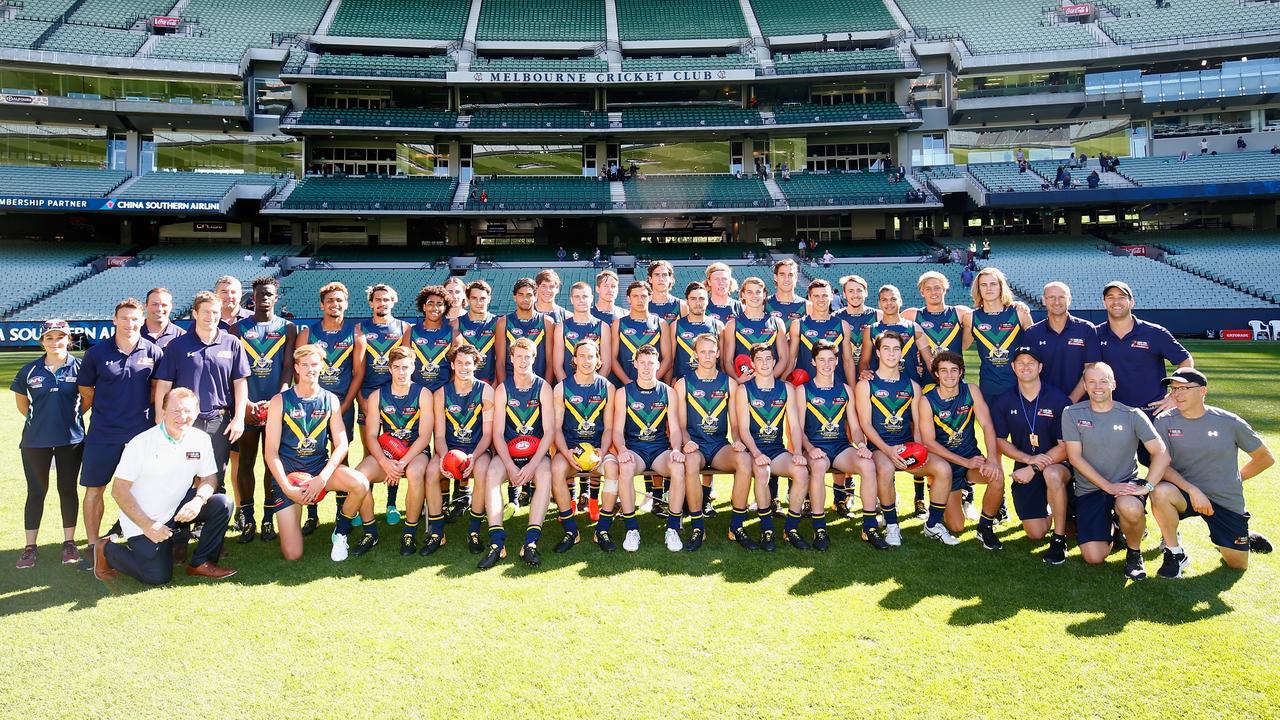 The 2018 AFL Academy before facing the North Melbourne VFL side at the MCG.