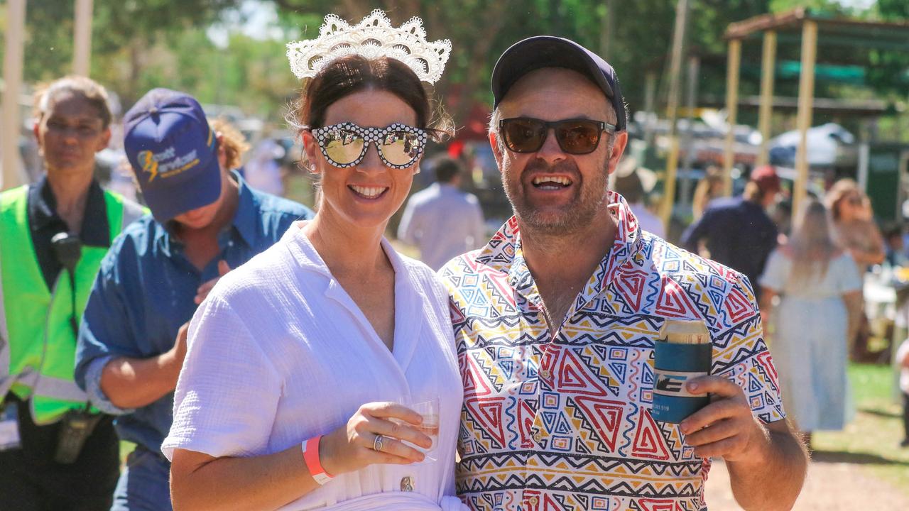 Kate McGinty and Dick Burrows at the 2021 Adelaide River Races. Picture: Glenn Campbell