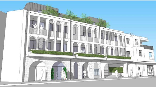 An artist's impression of a proposed shop-top apartment redevelopment of a backpacker's hostel in Raglan St, Manly. Picture: Supplied