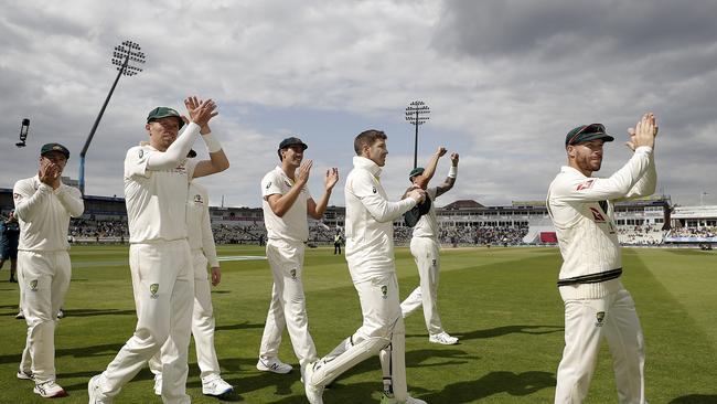 The Australian team celebrate victory and the support of the crowd. Picture: Ryan Pierse/Getty Images