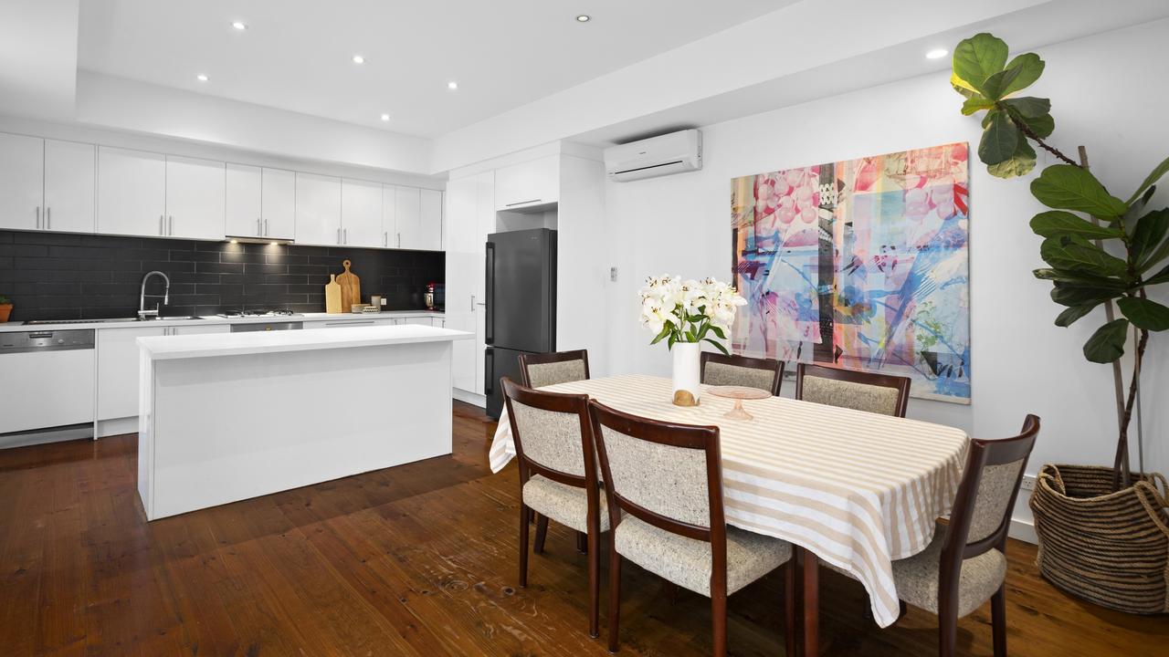 The contemporary kitchen/dining area.