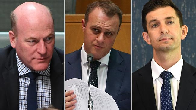 MPs (from left) Trent Zimmerman, Tim Wilson and Trevor Evans.