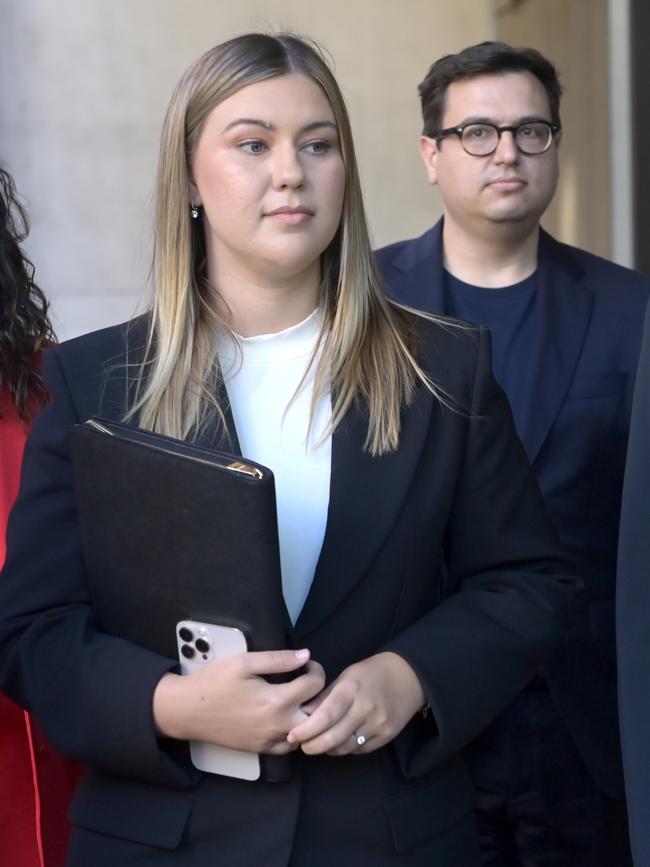 Brittany Higgins and David Sharaz at Federal Court during the defamation case.