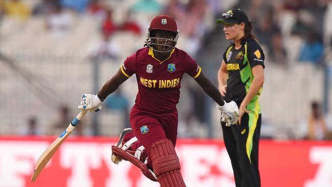 West Indies' Deandra Dottin celebrates after victory in the 2016 T20 World Cup final against Australia in Kolkata. Picture: Dibyangshu Sarkar/AFP