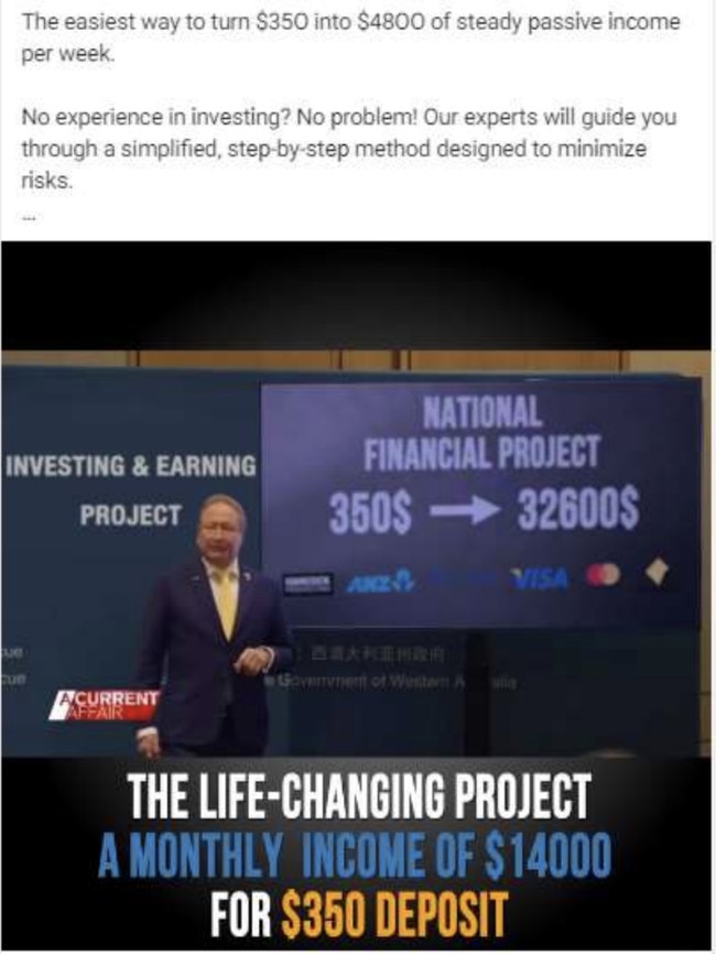 A scam advertisement that used Andrew Forrest's likeness and appeared on Facebook.