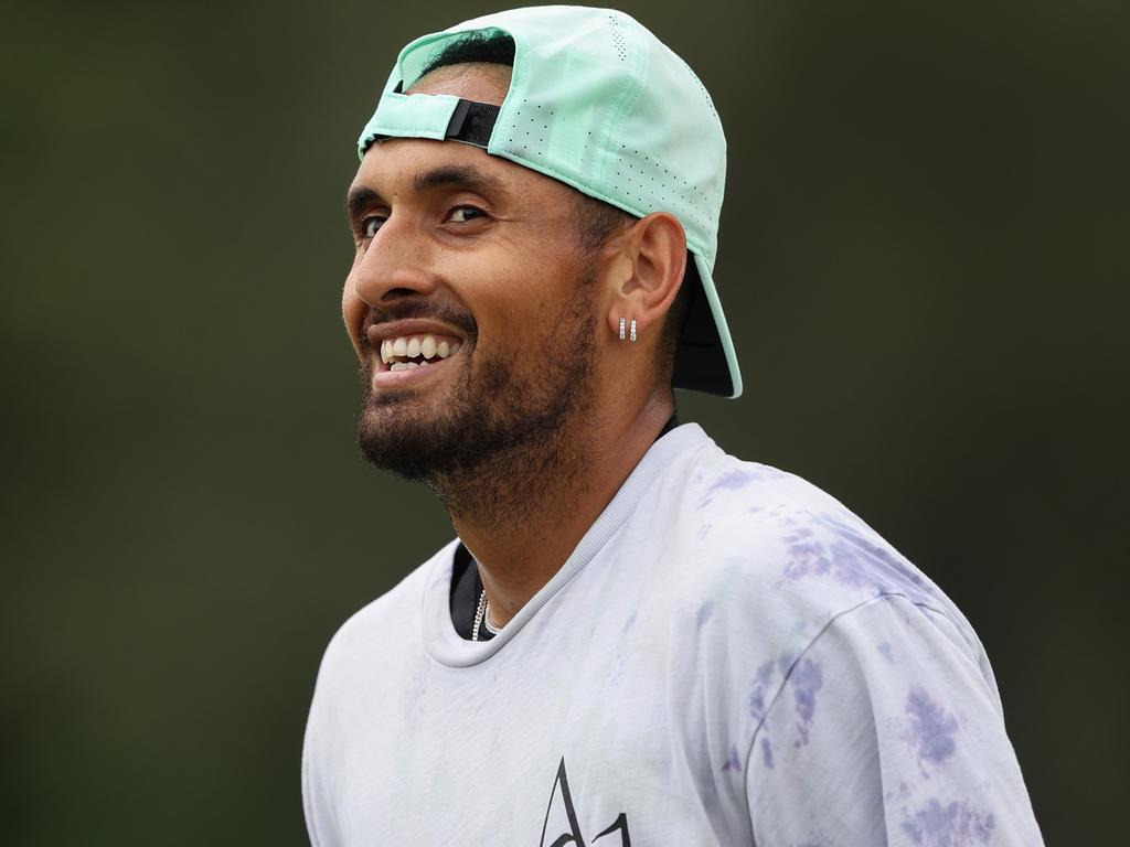 Nick Kyrgios on the practice courts at The Championships Wimbledon 2022. Picture: Getty