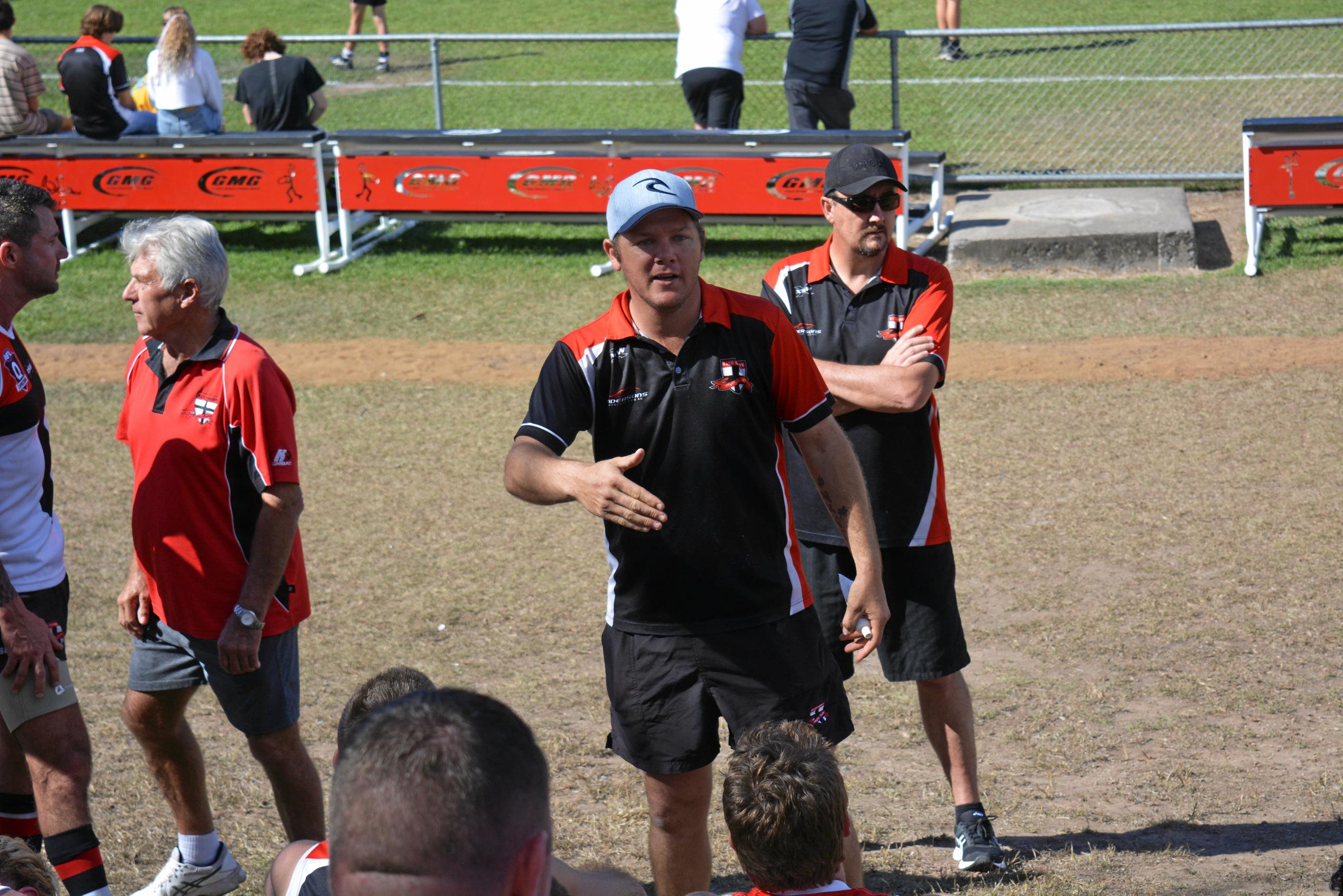 Lucas Hall at half time firing up his charges. Picture: Nick Kossatch GLA040819BITSBROS
