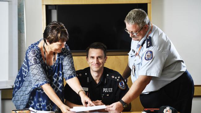 Director of Emergency Recovery Colleen Bremner, Commander Brent Warren and NTES Regional Manager North Mark Cunnington