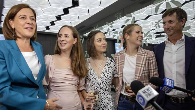 Deb Frecklington with her family after conceding the election on Saturday night. Picture: Sarah Marshall