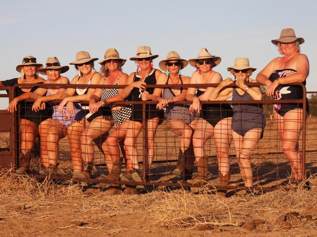 Calendar girls Marion Saunders, Loretta Robinson, Rachel Lamph, Libby Caton, Jude Masman, Lynette McManus, Jasmine Saunders, Pat Regan, Toni Garnsey. Picture: Sue Currey