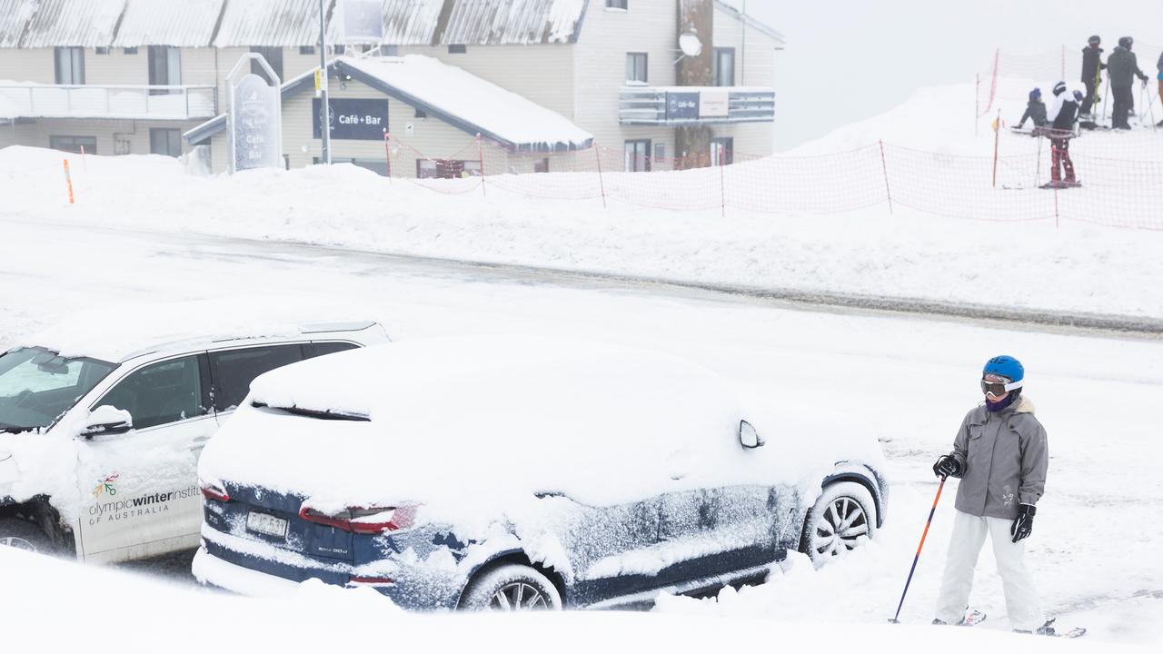 Hotham Alpine Resort is covered in heavy snowfall as icy temperatures hit south eastern Australia. Picture: NCA NewsWire / Dylan Robinson