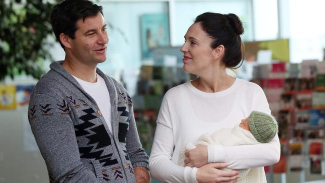 Former New Zealand prime minister Jacinda Ardern and partner Clarke Gayford with their daughter Neve. Picture: AFP