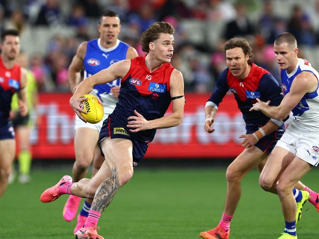 Rivers charges away from a contest against North Melbourne. Picture: Quinn Rooney/Getty Images