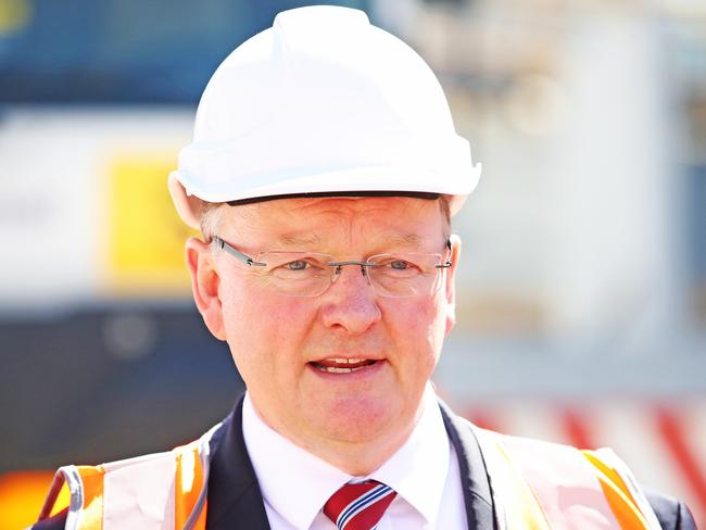 Housing Minister Roger Jaensch visiting a construction site. Picture: ZAK SIMMONDS