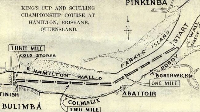 A map of the original King's Cup rowing race on the Brisbane River. Image: Supplied