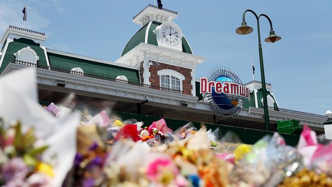 Flowers at a memorial out the front of Dreamworld on November 9, 2016.