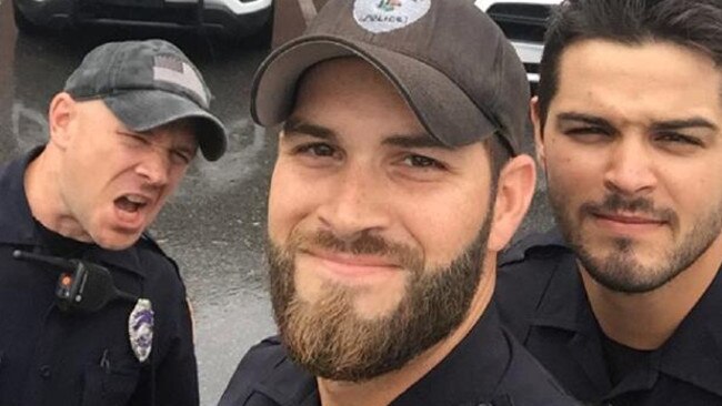 Gainesville Police Officers John Nordman, Michael Hamill, centre, and Dan Rengering found themselves viral stars following Hurricane Irma. Source: Supplied