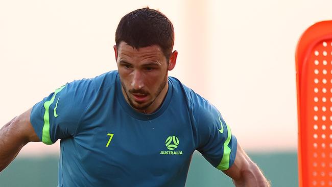 DUBAI, UNITED ARAB EMIRATES - MAY 27: Mathew Leckie in action during an Australian Socceroos training session on May 27, 2021 in Dubai, United Arab Emirates. (Photo by Francois Nel/Getty Images)