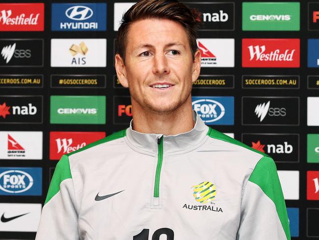 The Socceroos trained this morning at Olympic Park ahead their coming matches for the Asian cup. Pictured is Nathan Burns Picture: Paul Loughnan