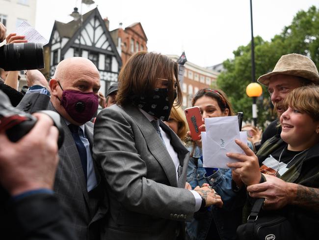 Actor Johnny Depp speaks to supporters and wellwishers outside the court. Picture: Getty