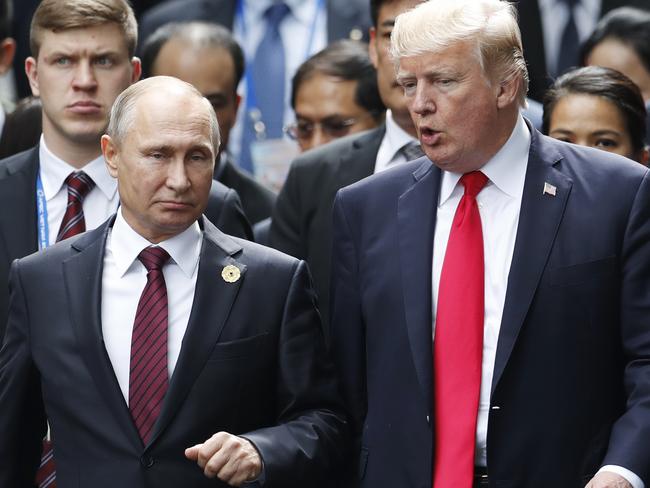 Donald Trump is set to meet Vladimir Putin on Monday, July 16, 2018. Picture: AP