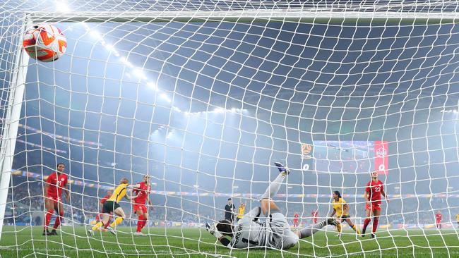 Mary Fowler celebrates scoring a goal during the International Friendly Match between the Australia Matildas and Canada at Allianz Stadium. Picture: Mark Metcalfe/Getty Images