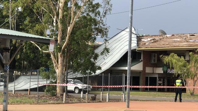 A building with its roof peeled off by the squall line that hit Katherine yesterday afternoon. Picture: Supplied