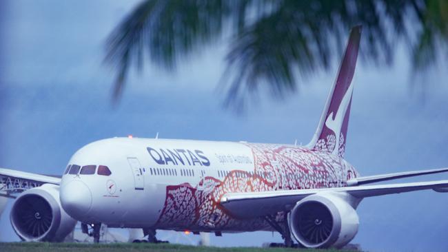 A Qantas flight lands in Darwin last week. Picture: Glenn Campbell