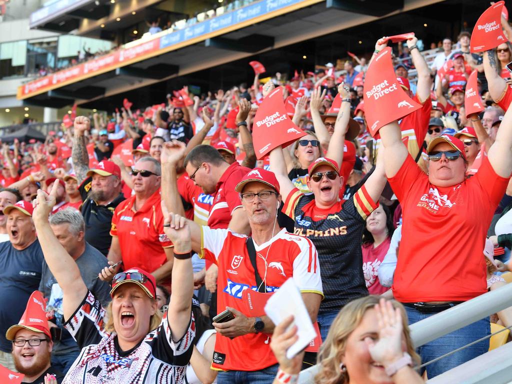 Dolphins fans stormed Suncorp Stadium on Sunday. Picture: Patrick Woods